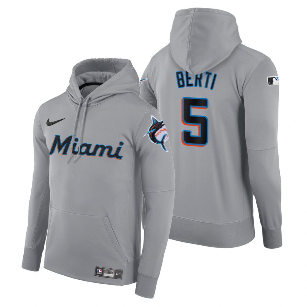 Men Miami Marlins 5 Berti gray road hoodie 2021 MLB Nike Jerseys